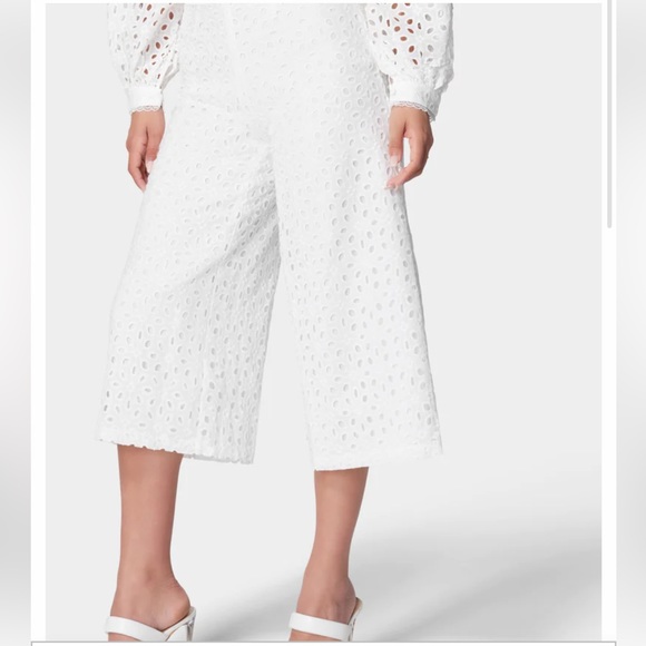 LA PATEAU Wide Leg Floral Eyelet Culottes in White Size 38 - Picture 8 of 9